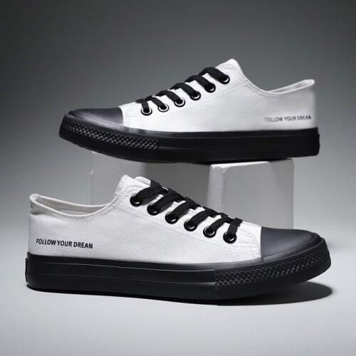 New Men Lace-Up Canvas Shoes Fashion Solid Color Men Vulcanized Shoes Lace-up Casual White Shoes Men Sneakers