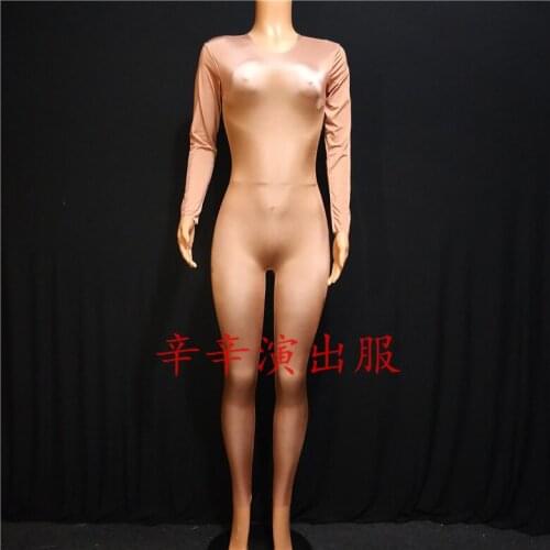 2021 Women New Sexy Nude Jumpsuit Long Sleeve Printed Leggings Female Singer Costume Nightclub Dance Party Cosplay Show Clothes