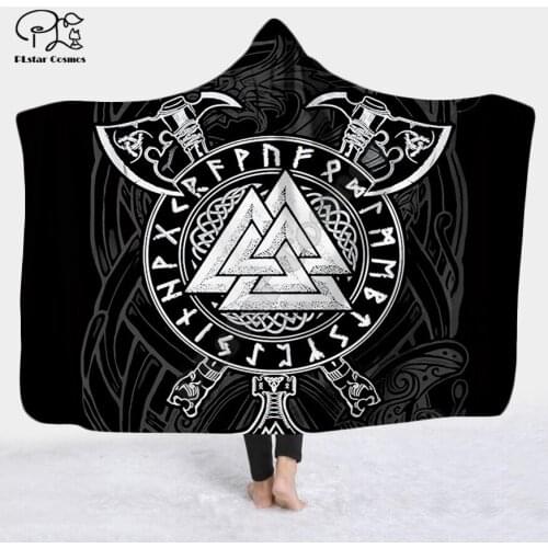 Viking tattoo Character Hooded Blanket Adult colorful child Sherpa Fleece Wearable Blanket Microfiber Bedding style-3