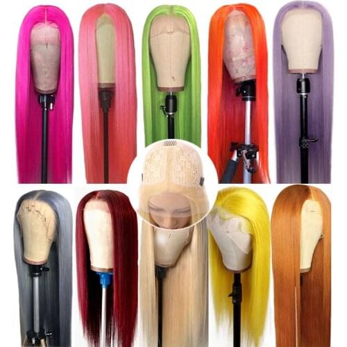 613 T part Lace Front Human Hair Wigs Grey Blue Green Purple Orange Ginger Yellow Colored Human Hair Wigs Brazilian Blonde Wig