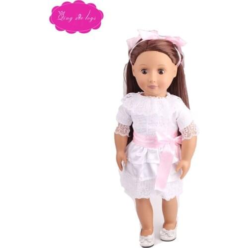 18 inch Girls doll dress White lace dress + headband American newborn skirt Baby toys fit 43 cm baby dolls c110