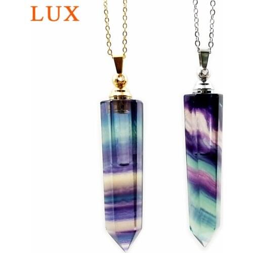 Natural Fluorite Essential Oil Diffuser Perfume Bottle Pendant hexagon prism pointed Stone Necklace Graduation Bridesmaid gift