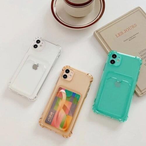 100pcs Shockproof TPU case with card holder for iphone 12pro max/13 pro/11 promax/XS/XR/XS MAX/6/7/8 PLUS SE2 Soft Silicone Case