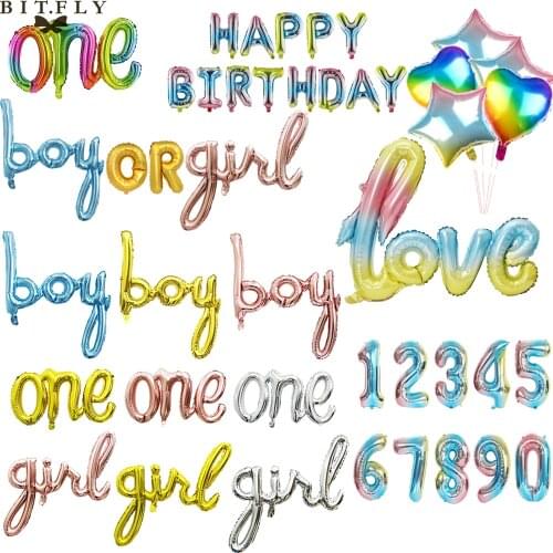 Rainbow Gradient Numbers Figures Foil Balloon Happy Birthday Boy or Girl Air Balloon Globos For Baby Shower Birthday Party Decor
