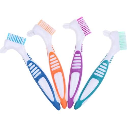 Rubber Handle Denture Cleaning Brush Multi-Layered Bristles False Teeth Brush Oral Care Tool Bristles & Ergonomic