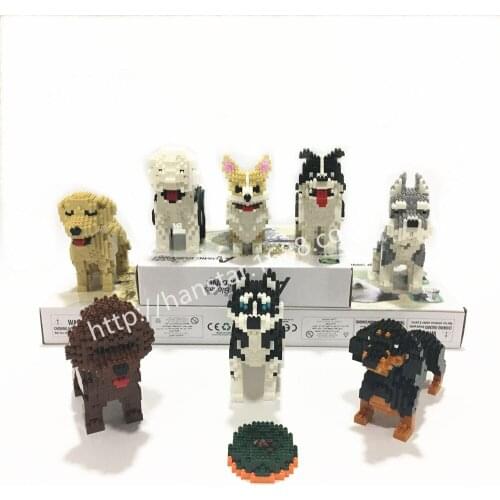 8 styles Pet Husky Teddy Schnauzer Golden Retriever dogs animals model Micro building blocks diamond particles toys for children