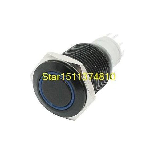 Blue LED Light 24V Latching 5 Pin Metal Push Button Switch AC 250V 3A