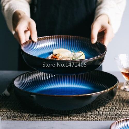 Nordic Ceramic Western Plate Deep Dish Round Dish Plate Soup Plate Creative Baked Rice Plate Salad Plate Large Household