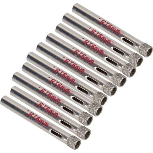 10Pcs 6mm Diamond Coated Drill Bit Tile Ceramic Glass Hole Saws Silver Cutter Opener Bits Drill Bit Tool 5x0.6x0.6cm WWO66
