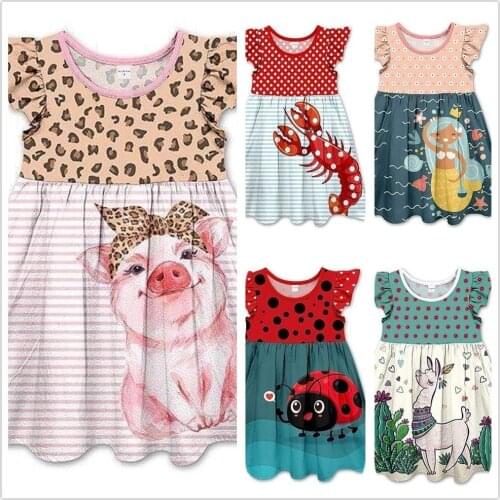 Amazing smocked girl animal pattern casual dress fashion remake good quality smile flutter dresses
