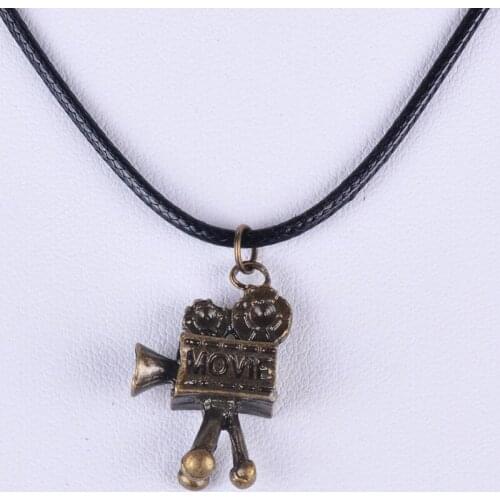 26*16*6MM Vintage bronze film movie projector pendant necklace women wax cord rope necklace jewelry fashion alloy jewellery