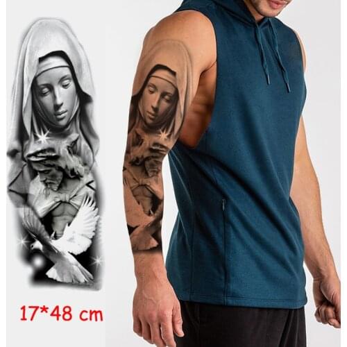 Waterproof Temporary Tattoo Sticker Full Arm Large Virgin Jesus Peace Pigeon Tatoo Stickers Flash Fake Tattoos for Men Women