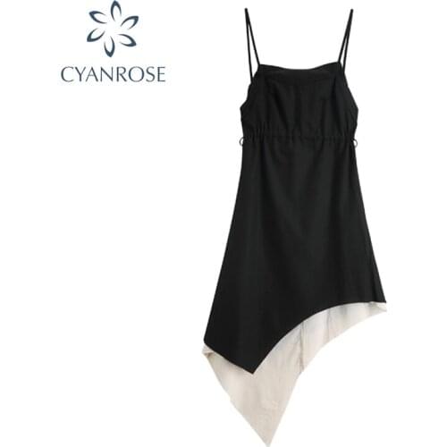 Womens Spaghetti Strap Hem Cropped Spliced Dresses For Ladies Backless Sexy Short Dresses Chic Ruffle Party Club 2021 Vestidos