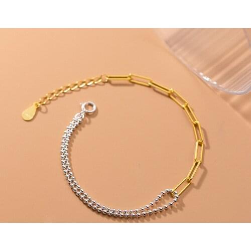 2021 New Fashion 925 Silver Gold Asymmetric Round Bead Metal Charm Womens Bracelet Simple Personalized Creative Design Jewelry