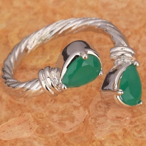 Trendy-Swiss Green Stone 5*7mm Semi-precious Stone Silver Cool For Women Ring Q1823