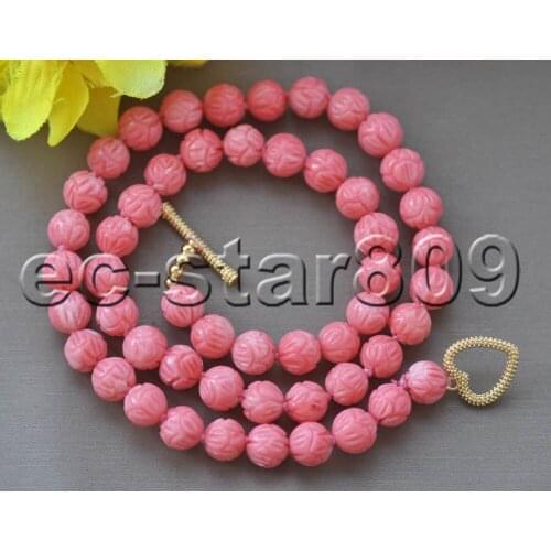 Z11128 Real 18" 8mm Pink Round Coral Dragons-bead Necklace Choker Women