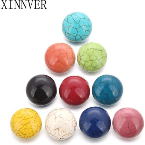 10pcs/lot 18mm Snaps Jewelry Cameo Multicolor 10 Colors Mixed Stone Snap Buttons For Leather Bracelet Womens Charm