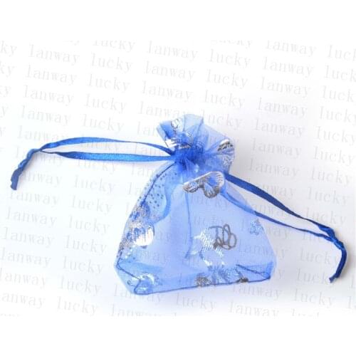 100Pcs 9cmx12cm,7cmx9cm Silver Butterfly Organza Gift Pouches Jewelry Bags Wedding Christmas Favor Gifts Storage Package
