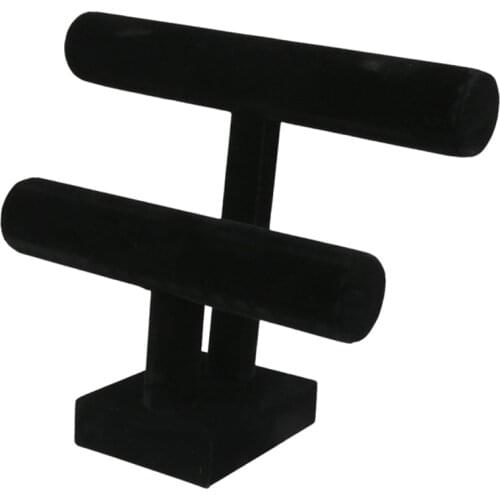 2-Tier Bangle Bracelet Display Holder T-Bar Stand Black