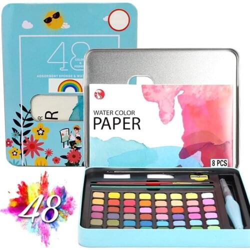 36/48 Colors Watercolor Paint in Delicate Box Solid Watercolors With Paint Brush Watercolor Paper Painting Set Art Supplies