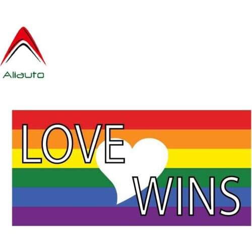 Aliauto Creative Gay Rainbow Heart Car Sticker Funny Love Wins PVC Sunscreen Decal for Motorcycle Nissan Suzuki Skoda,16cm*7cm