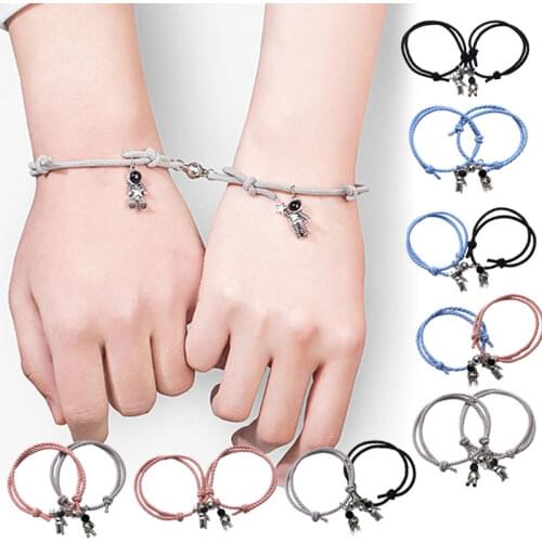 ANGELADY 2Pcs Astronaut Pendant Lover Bracelet Magnetic Couple Rope Handchain Adjustable Creative Friendship Distance Jewelry
