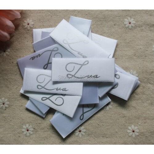 Free shipping baby underwear soft printed main label,cut pieces/end fold silk material printing garment clothing labels tags