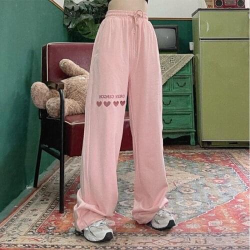 Summer 2021 Korean Fashion Oversize Pink Aesthetic Straight Pants Japanese Women Summer Pants Streetwear Harajuku Wide Leg Pants