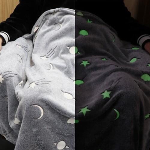 Household Luminous Blanket Glow In The Dark Fleece Blanket Throw Grey Stars Moon New Plush Furry Warm Blanket Sofa Bedspread