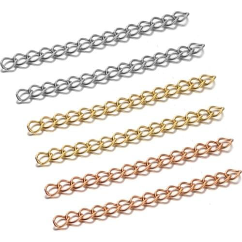 50pcs Gold 50mm Basis Stainless Steel Bracelet Extension Tail Chain Bulk Necklace Extender Chains for DIY Jewelry Making Finding