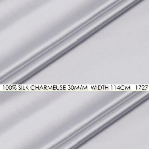 CISULI SILK CHARMEUSE SATIN 114cm width 30momme/100% Pure Silk Fabric/Wedding Dress Sewing Fabric Suppliers Light Silver NO 1727
