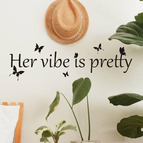 Her Vibe Is Pretty Mirror Wall Sticker Living Office Trendy Female Beauty Positive Womens Inspirational Quote Wall Decal Murals