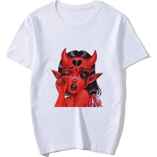 Women T-shirt The Angels Protect Me The Demons Respect Print Oversized Tshirt Female Harajuku Vintage Top Tee Shirts Clothes