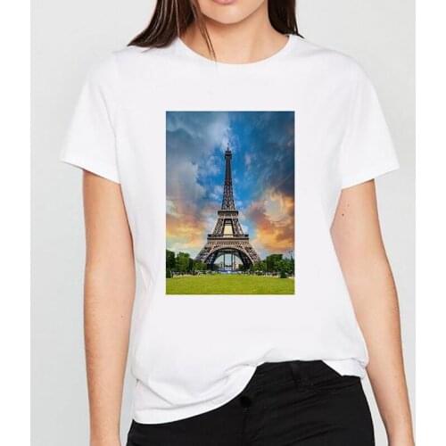 Graphic tees tops Eiffel Tower tshirts women funny t shirt white Tops casual short Camisetas Mujer_T-Shirt