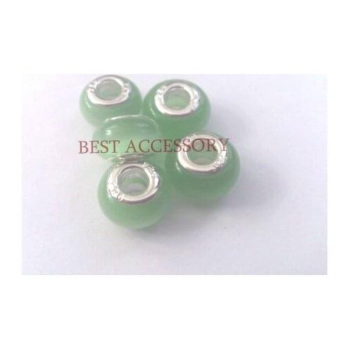 Hot Items!!! 500pcs/lot Light Green Opal Cat Eye Charms Big Hole Bead Fit Bracelets Beads Dia.:14mm Hole Dia.:5mm