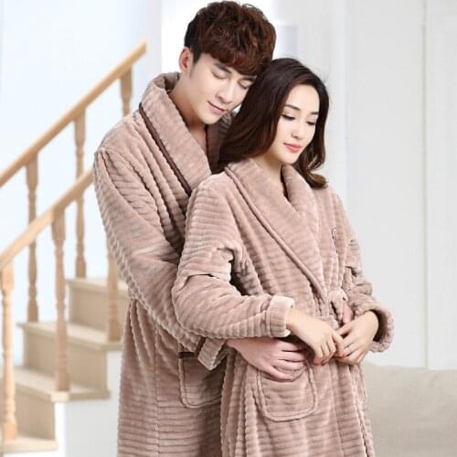 100% Coral Fleece Couples Bathrobe Thick Flannel Bathrobe Winter Autumn Thickening Terry Women Cotton Robe Men Chinese Kimono