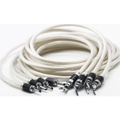 Hi-End 7NOCC Silver Plated HIFI SPeaker cable ,banana to spade plug Speaker Wire, cable for Audiophiles and HiFi Systems