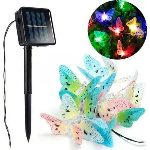 4M 12Butterfly Solar Powered Fiber Optic Fairy Waterproof String Lights for Outdoor Garden Christmas Holiday Decoration Lights