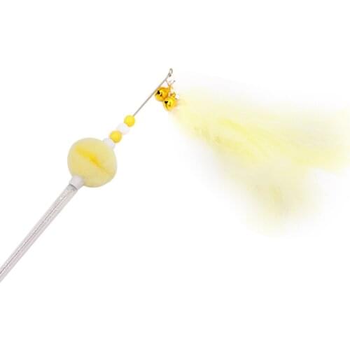 Pet Cat Toy Faux Feather Toys for Cats Cat Wand Interactive Beaded Cat Teaser Kitten Play Wand with Bell