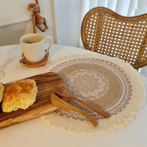 Ins Round Placemats Boho Tassels Cotton Linen Dining Bohemian Woven Placemat Table Mat Insulation Dinning For Kitchen Decor