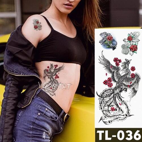 Fox leopard Tattoo Stickers Body Art waterproof temporary tattoos Line Phoenix old school style Watercolor Water translated