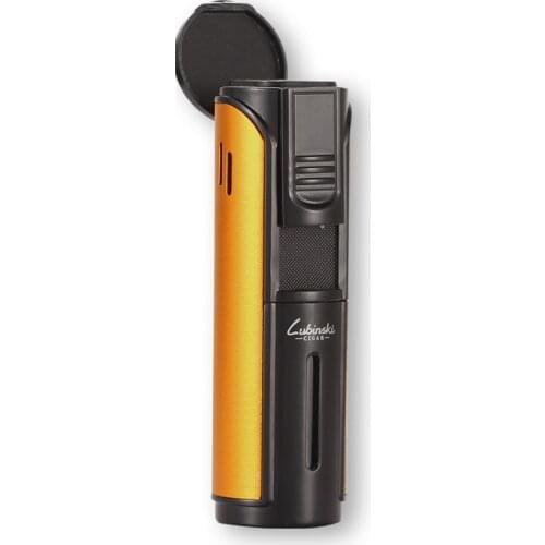 LUBINSKI Striped Shape Metal Cigar Lighter Butane Gas Windproof 5 Torch Jet Lighters Smoking Tobacco Lighting Tool