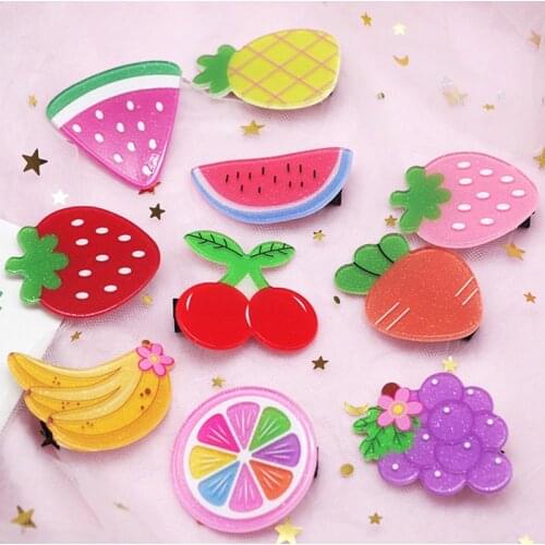 Fashion Children Hair Accessories Headwear Set 2Pcs/Set Kids Acrylic Fruit Hairpin Cute Strawberry Pineapple Hair Clip for Girls