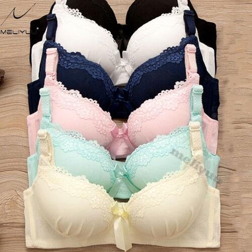 Fashion Teenage Girl Push Up Bra Padded Lace Bralette Bow Wire Free Brassiere Underwear Sexy Lingerie BH