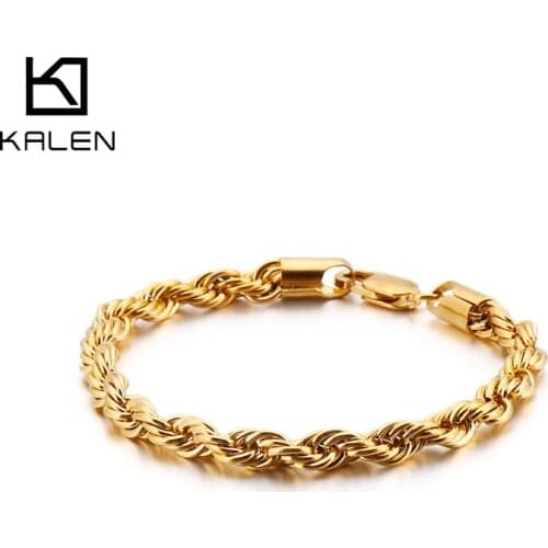Kalen 6mm Fashion Mens Simple Stainless Steel Bracelet Twisted Chain Wholesale Gift Bangles