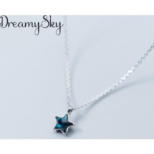Korean New Charm Crystal Blue Star Necklaces Pendants For Women Statement Jewelry Choker Necklaces Bijoux Kolye