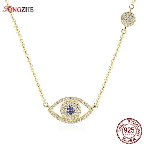 TONGZHE Evil Eye Necklace 925 Sterling Silver Cubic Zirconia Gold Pendant Necklace Women New Zealand Jewelry Collares