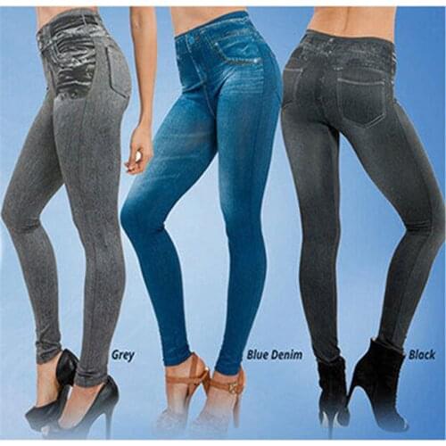 Sexy Imitation Cowboy Women High Waist Legging Skinny Stretch Fitness Workout Yoga Pants Jeans