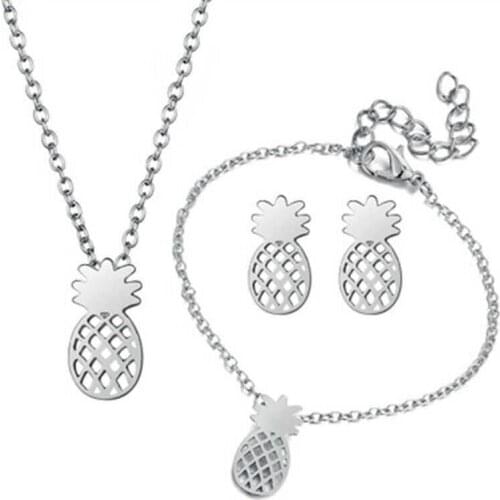 Popular Fruit Pineapple Pendant Necklaces Bracelet Earrings for Women Party Gift Jewelry Sets