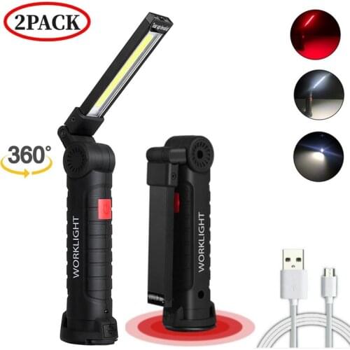 Portable 5 Mode COB Flashlight USB Rechargeable Multi Function Folding Work Light with Hanging Hook for Outdoor Camping